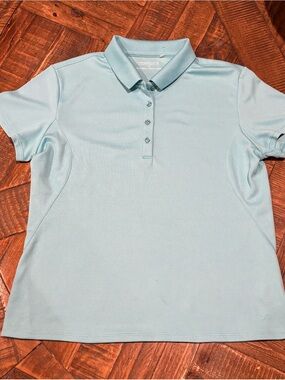 Maggie Lane Women's Pale Aqua Polo Button-Front Golf Shirt in size large
